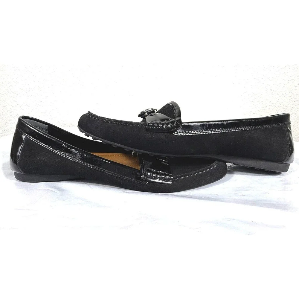 Coach Fonda Black Suede & Patent Leather Loafers Size 10B Minimalist